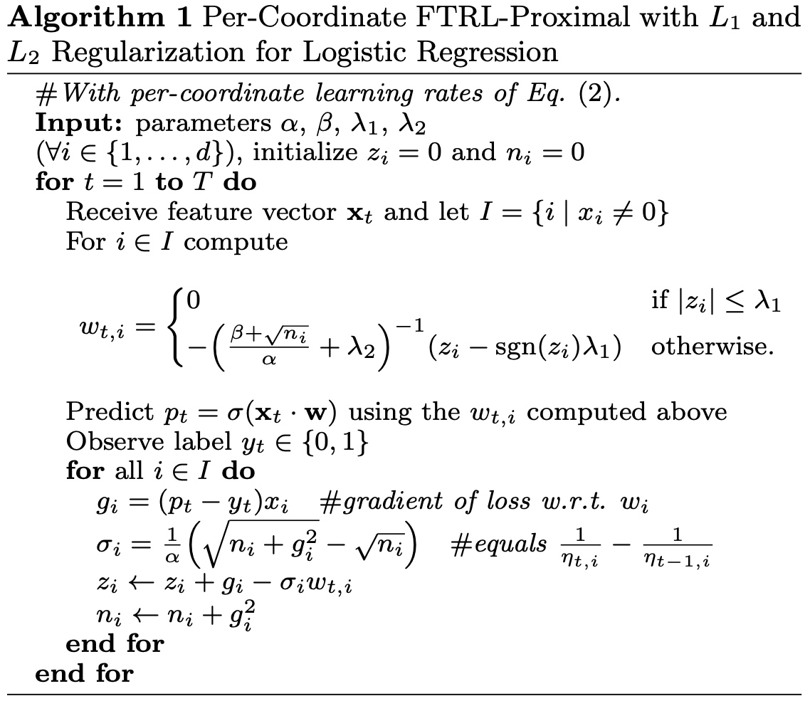 Per-coordinate FTRL-Proximal online learning algorithm